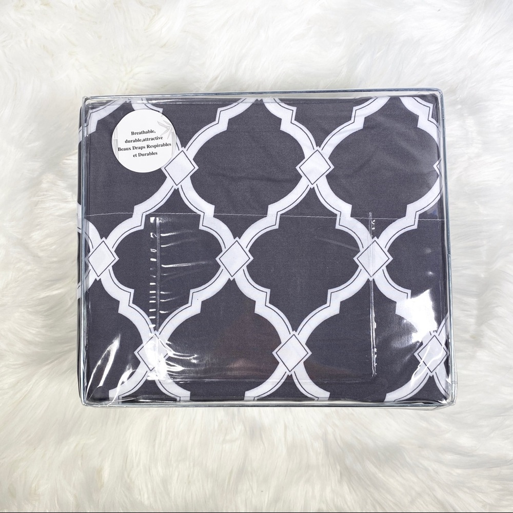 ✨FINAL STOCK✨Queen 4pc Charcoal Arabesque Bedsheets - Picture 2 of 5